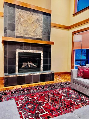 Lovely fireplace inside the spacious family room.