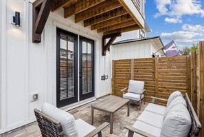 Front patio with seating and TV