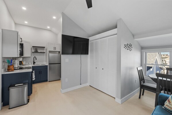 Open living room/kitchen makes entertaining easy.