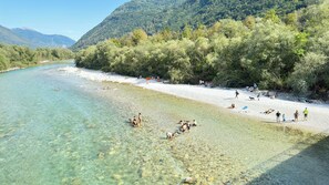 Beach at the Soca river on 300 m