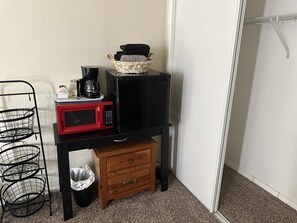 Mini Fridge and microwave.