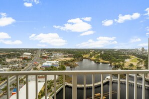 Privately Furnished Balcony with Lake and Light Show Views