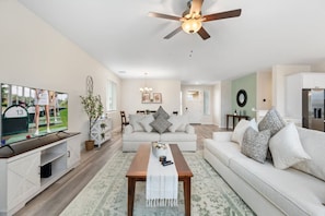 Cozy up in style – our spacious living room!
