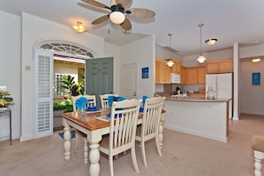 Expansive space includes the kitchen, living and dining areas.