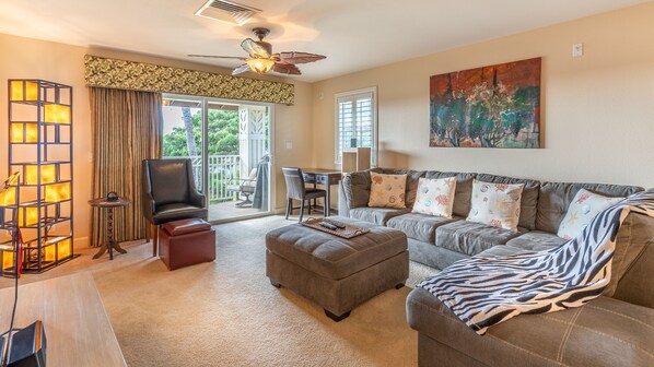 Sink in to the plush couch in the living area for movie night on TV.