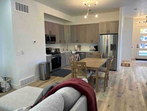 Kitchen and family room on the main floor. 