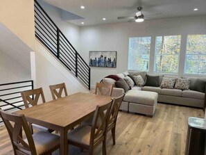 Main floor dining and gathering space. 