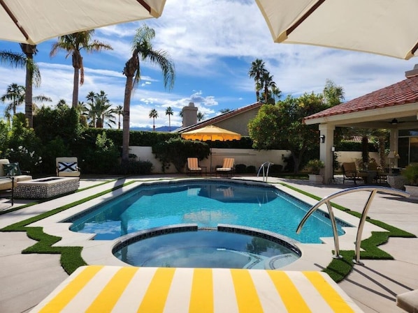 Large sunny pool and spa
