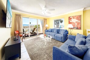 Living Room - Gulf Dunes Resort Unit 117 Okaloosa Island Fort Walton Beach Vacation Condos by Sunset Resort Rentals