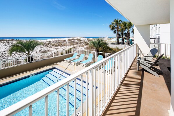 Balcony View - Gulf Dunes Resort Unit 117 Okaloosa Island Fort Walton Beach Vacation Condos by Sunset Resort Rentals