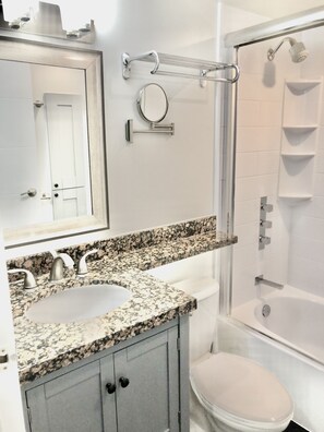 Bathroom amenities include hair dryer, make-up mirror, heated floors!