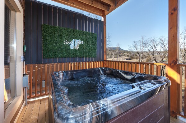 Nothing like sitting in the hot tub after a long day of hiking, shopping or visiting Dollywood. Watching the sun set and listening to the river below.