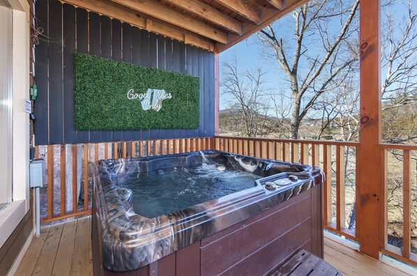 Nothing like sitting in the hot tub after a long day of hiking, shopping or visiting Dollywood. Watching the sun set and listening to the river below.