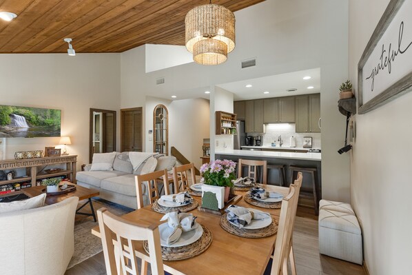 Comfortable dining table sits 6. 