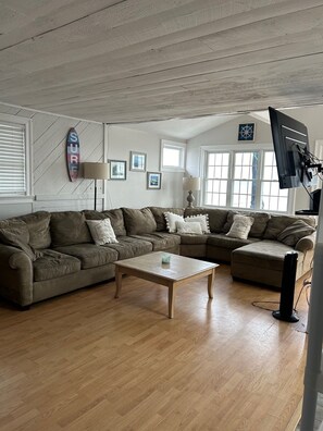 Living room with large comfortable sectional.