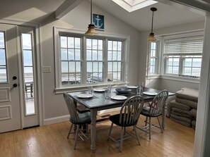 Dining with seating for six and ocean ocean views.