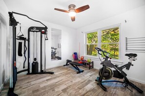 Indulge in fitness  within our well-equipped gym. Pedal to your goals on a stationary bike, sculpt with a weight machine, or strengthen with free weights. Elevate your workout experience in this comprehensive fitness haven.