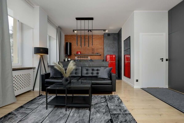 Living room with a dining area