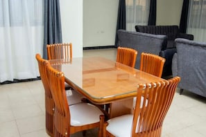 Dining table. Seats six.
