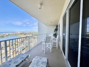 The huge balcony has plenty of space to spread out and relax!