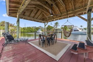 Enjoy outdoor dining on the covered dock