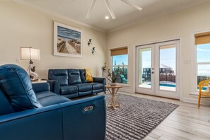 Pool facing view of the beach from the large living room.