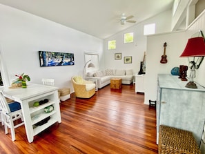 Step into the home with ceiling fans and new split A/C system for cool comfort.