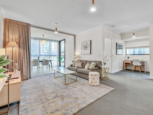 Extra large living area with separate dining and study nook