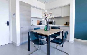 Open kitchen with dining table