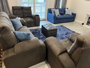 Living room for relax and Sofa bed for extra hours night movie.