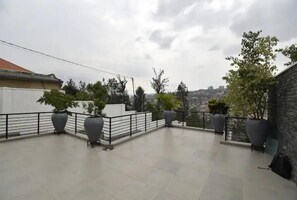 Terrace with breathtaking view of city center.