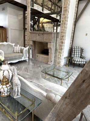 View of Fireplace in Great Room from Front Door Area