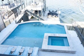 Overview of the pool from the second story balcony. 