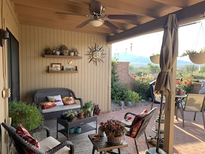 Indoors, Ceiling Fan, Furniture, Table, Chair