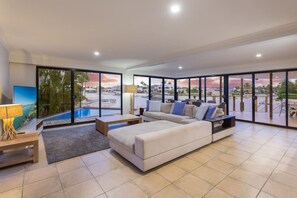 Keep an eye on the kids & TV at the same time. Great water views from inside