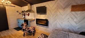 Electric fireplace that warms your soul and your toes.