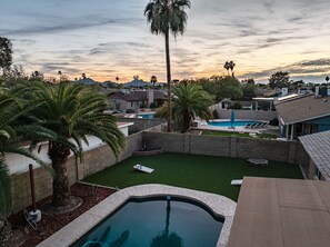 "Soar above your private haven and take in the beauty of your expansive backyard."