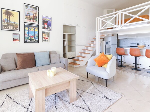 Living room and open kitchen