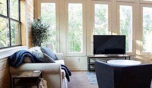 Living spaces have huge windows to take in the breathtaking views.