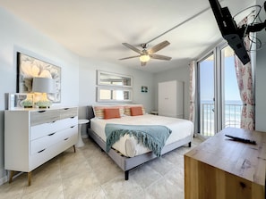 Sleep like royalty! The master bedroom boasts ocean views and a luxurious king bed for your utmost comfort.