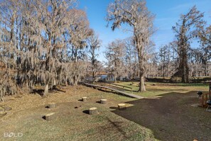 Blue Heron Cabin sits right on Caddo Lake. You have your own fire pit with tree stump stools & access to the canoes & kayaks.