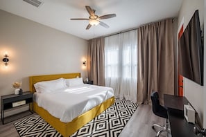 Basically a second master bedroom with all the same amenities except that your ensuite bathroom can also be accessed from the hallway