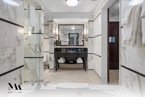 "I stayed here for my birthday & this room is outstanding. Very spacious with a opening to the bath tub 🔥 you get access to everything at the Fontainebleau. I definitely recommend to others" -Go M.