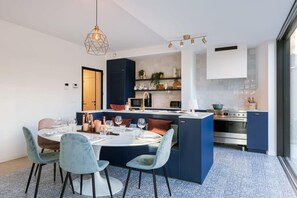 Modern kitchen and dining table