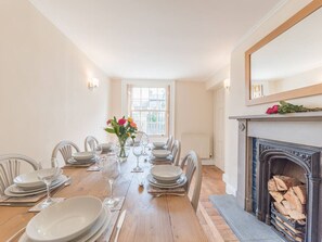 Dining room with original fireplace