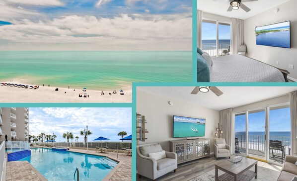 This 4th Floor 2BR/2BA condo at Majestic Sun is updated with new flooring, countertops, decor, and BIG Smart TVs. Come enjoy the Majestic Gulf & Beach Views and all that Seascape has to offer!