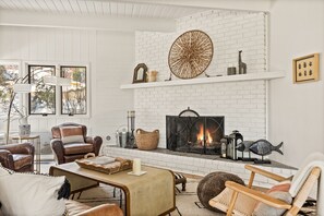 Living Room with wood burning gas fireplace