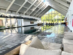 Heated indoor pool 1.2M deep (child friendly) + sauna and steam room & loungers