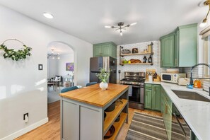The Landing Pad offers a fully stocked kitchen