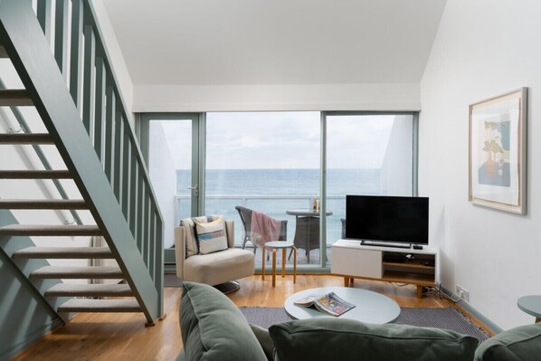 Open plan living, sea views